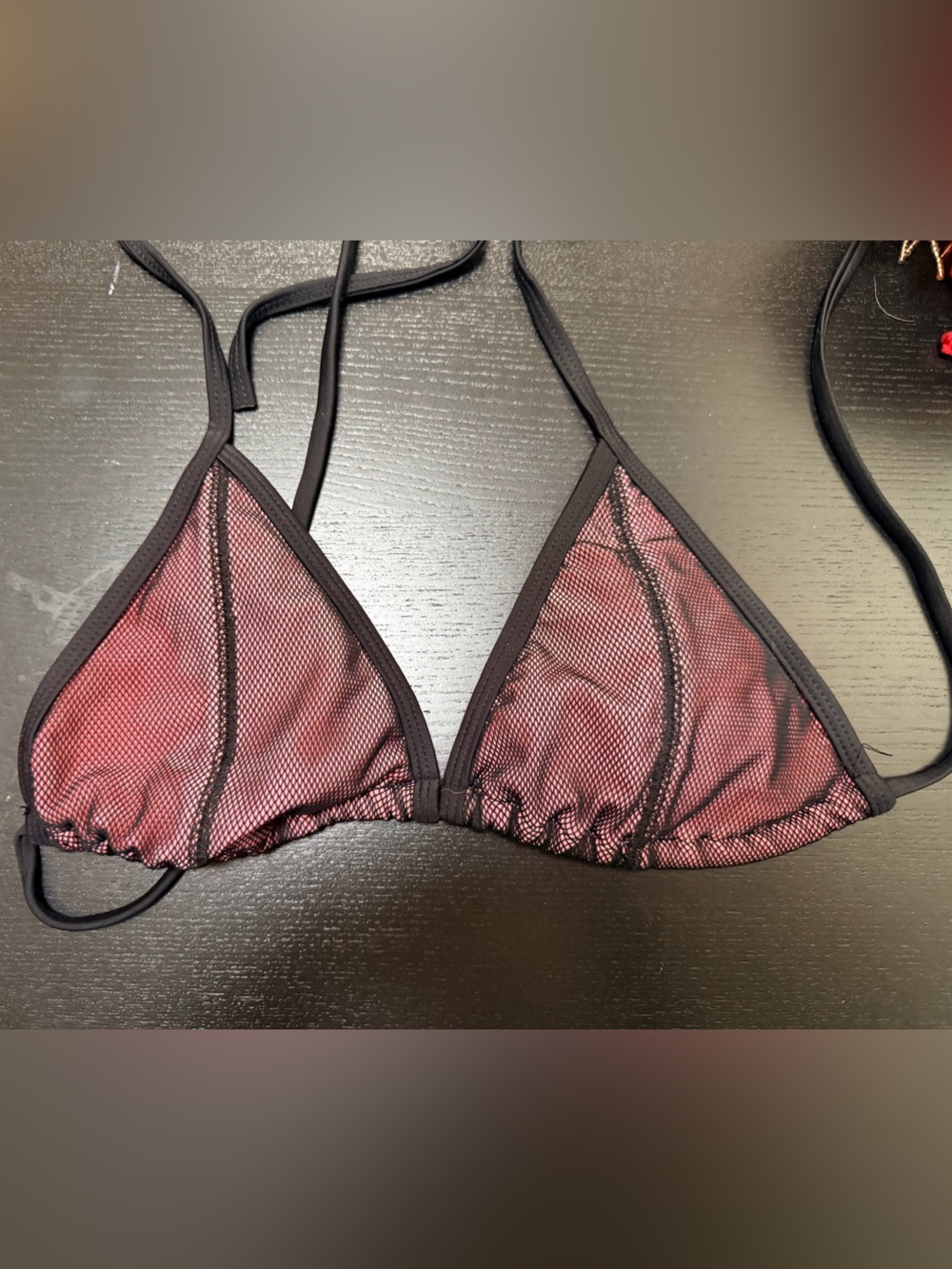 Xhilaration Burgundy Mesh Triangle Bikini Top with Black Trim